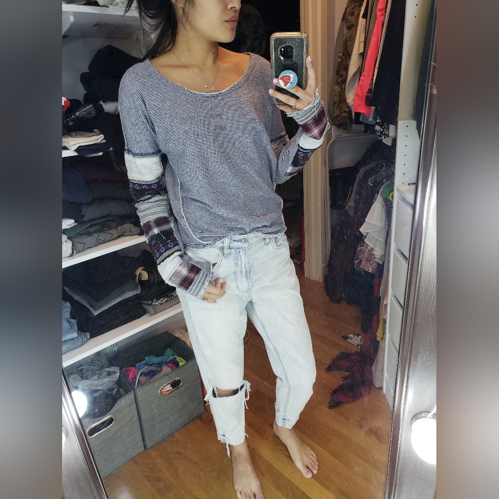 We The Free Pinstripe patchwork sweater
